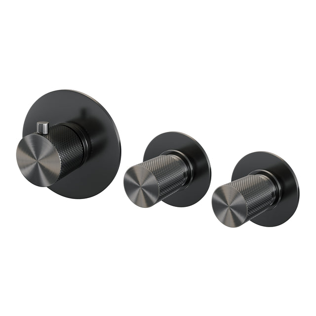 BRAUER Gunmetal Carving inbouwthermostaat en 2 stopkranen met in- en afbouwdelen gunmetal geborsteld PVD