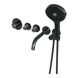 BRAUER Gunmetal Carving thermostatische inbouw badkraan SET 02 met uitloop en 3-standen handdouche en doucheslang en wandaansluitbocht gunmetal geborsteld PVD