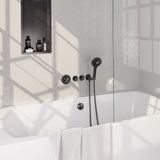 BRAUER Gunmetal Carving thermostatische inbouw badkraan SET 02 met badvulcombinatie en 3-standen handdouche en doucheslang en wandaansluitbocht gunmetal geborsteld PVD