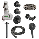 BRAUER Gunmetal Carving thermostatische inbouw regendouche SET 11 met 20 cm douchekop en plafondarm en 3-standen handdouche en doucheslang en wandaansluitbocht gunmetal geborsteld PVD