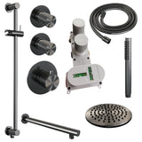 BRAUER Gunmetal Carving thermostatische inbouw regendouche SET 13 met 20 cm douchekop en rechte muurarm en staaf handdouche en doucheslang en geïntegreerde glijstang gunmetal geborsteld PVD