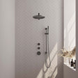 BRAUER Gunmetal Carving thermostatische inbouw regendouche SET 14 met 30 cm douchekop en rechte muurarm en staaf handdouche en doucheslang en geïntegreerde glijstang gunmetal geborsteld PVD