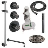 BRAUER Gunmetal Carving thermostatische inbouw regendouche SET 15 met 20 cm douchekop en gebogen muurarm en staaf handdouche en doucheslang en geïntegreerde glijstang gunmetal geborsteld PVD