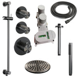 BRAUER Gunmetal Carving thermostatische inbouw regendouche SET 17 met 20 cm douchekop en plafondarm en staaf handdouche en doucheslang en geïntegreerde glijstang gunmetal geborsteld PVD