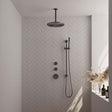 BRAUER Gunmetal Carving thermostatische inbouw regendouche SET 18 met 30 cm douchekop en plafondarm en staaf handdouche en doucheslang en geïntegreerde glijstang gunmetal geborsteld PVD