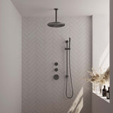 BRAUER Gunmetal Carving thermostatische inbouw regendouche SET 18 met 30 cm douchekop en plafondarm en staaf handdouche en doucheslang en geïntegreerde glijstang gunmetal geborsteld PVD