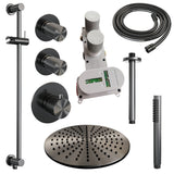 BRAUER Gunmetal Carving thermostatische inbouw regendouche SET 18 met 30 cm douchekop en plafondarm en staaf handdouche en doucheslang en geïntegreerde glijstang gunmetal geborsteld PVD