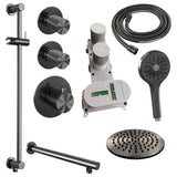 BRAUER Gunmetal Carving thermostatische inbouw regendouche SET 19 met 20 cm douchekop en rechte muurarm en 3-standen handdouche en doucheslang en geïntegreerde glijstang gunmetal geborsteld PVD