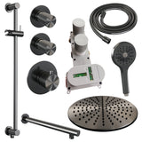 BRAUER Gunmetal Carving thermostatische inbouw regendouche SET 20 met 30 cm douchekop en rechte muurarm en 3-standen handdouche en doucheslang en geïntegreerde glijstang gunmetal geborsteld PVD