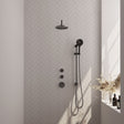 BRAUER Gunmetal Carving thermostatische inbouw regendouche SET 21 met 20 cm douchekop en gebogen muurarm en 3-standen handdouche en doucheslang en geïntegreerde glijstang gunmetal geborsteld PVD
