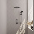 BRAUER Gunmetal Carving thermostatische inbouw regendouche SET 22 met 30 cm douchekop en gebogen muurarm en 3-standen handdouche en doucheslang en geïntegreerde glijstang gunmetal geborsteld PVD