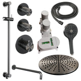 BRAUER Gunmetal Carving thermostatische inbouw regendouche SET 22 met 30 cm douchekop en gebogen muurarm en 3-standen handdouche en doucheslang en geïntegreerde glijstang gunmetal geborsteld PVD