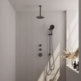 BRAUER Gunmetal Carving thermostatische inbouw regendouche SET 23 met 20 cm douchekop en plafondarm en 3-standen handdouche en doucheslang en geïntegreerde glijstang gunmetal geborsteld PVD
