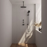 BRAUER Gunmetal Carving thermostatische inbouw regendouche SET 24 met 30 cm douchekop en plafondarm en 3-standen handdouche en doucheslang en geïntegreerde glijstang gunmetal geborsteld PVD