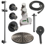 BRAUER Gunmetal Carving thermostatische inbouw regendouche SET 24 met 30 cm douchekop en plafondarm en 3-standen handdouche en doucheslang en geïntegreerde glijstang gunmetal geborsteld PVD