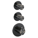 BRAUER Gunmetal Carving thermostatische inbouw regendouche SET 24 met 30 cm douchekop en plafondarm en 3-standen handdouche en doucheslang en geïntegreerde glijstang gunmetal geborsteld PVD