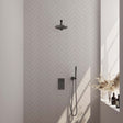 BRAUER Gunmetal Carving thermostatische inbouw regendouche 3-weg omstelling SET 25 met 20 cm douchekop en rechte muurarm en staaf handdouche en doucheslang en wandaansluitbocht gunmetal geborsteld PVD