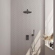 BRAUER Gunmetal Carving thermostatische inbouw regendouche 3-weg omstelling SET 26 met 30 cm douchekop en rechte muurarm en staaf handdouche en doucheslang en wandaansluitbocht gunmetal geborsteld PVD