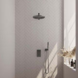BRAUER Gunmetal Carving thermostatische inbouw regendouche 3-weg omstelling SET 26 met 30 cm douchekop en rechte muurarm en staaf handdouche en doucheslang en wandaansluitbocht gunmetal geborsteld PVD