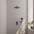 BRAUER Gunmetal Carving thermostatische inbouw regendouche 3-weg omstelling SET 32 met 30 cm douchekop en rechte muurarm en 3-standen handdouche en doucheslang en wandaansluitbocht gunmetal geborsteld PVD