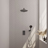 BRAUER Gunmetal Carving thermostatische inbouw regendouche 3-weg omstelling SET 32 met 30 cm douchekop en rechte muurarm en 3-standen handdouche en doucheslang en wandaansluitbocht gunmetal geborsteld PVD