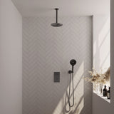 BRAUER Gunmetal Carving thermostatische inbouw regendouche 3-weg omstelling SET 35 met 20 cm douchekop en plafondarm en 3-standen handdouche en doucheslang en wandaansluitbocht gunmetal geborsteld PVD