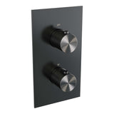 BRAUER Gunmetal Carving thermostatische inbouw regendouche 3-weg omstelling SET 36 met 30 cm douchekop en plafondarm en 3-standen handdouche en doucheslang en wandaansluitbocht gunmetal geborsteld PVD