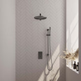 BRAUER Gunmetal Carving thermostatische inbouw regendouche 3-weg omstelling SET 38 met 30 cm douchekop en rechte muurarm en staaf handdouche en doucheslang en geïntegreerde glijstang gunmetal geborsteld PVD