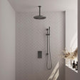 BRAUER Gunmetal Carving thermostatische inbouw regendouche 3-weg omstelling SET 42 met 30 cm douchekop en plafondarm en staaf handdouche en doucheslang en geïntegreerde glijstang gunmetal geborsteld PVD