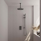 BRAUER Gunmetal Carving thermostatische inbouw regendouche 3-weg omstelling SET 42 met 30 cm douchekop en plafondarm en staaf handdouche en doucheslang en geïntegreerde glijstang gunmetal geborsteld PVD