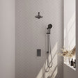 BRAUER Gunmetal Carving thermostatische inbouw regendouche 3-weg omstelling SET 43 met 20 cm douchekop en rechte muurarm en 3-standen handdouche en doucheslang en geïntegreerde glijstang gunmetal geborsteld PVD