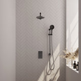 BRAUER Gunmetal Carving thermostatische inbouw regendouche 3-weg omstelling SET 43 met 20 cm douchekop en rechte muurarm en 3-standen handdouche en doucheslang en geïntegreerde glijstang gunmetal geborsteld PVD