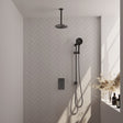 BRAUER Gunmetal Carving thermostatische inbouw regendouche 3-weg omstelling SET 47 met 20 cm douchekop en plafondarm en 3-standen handdouche en doucheslang en geïntegreerde glijstang gunmetal geborsteld PVD