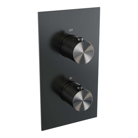 BRAUER Gunmetal Carving thermostatische inbouw regendouche 3-weg omstelling SET 47 met 20 cm douchekop en plafondarm en 3-standen handdouche en doucheslang en geïntegreerde glijstang gunmetal geborsteld PVD
