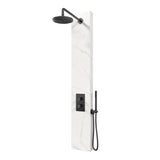 BRAUER Gunmetal Edition thermostatisch douchepaneel 2-weg omstelling calacatta gold SET 01 met 20 cm douchekop en gebogen muurarm en staaf handdouche en wandaansluitbocht en doucheslang gunmetal geborsteld PVD