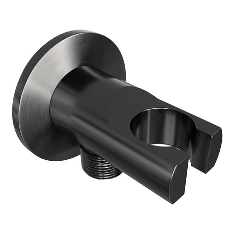 BRAUER Gunmetal Edition thermostatisch douchepaneel 2-weg omstelling calacatta gold SET 01 met 20 cm douchekop en gebogen muurarm en staaf handdouche en wandaansluitbocht en doucheslang gunmetal geborsteld PVD