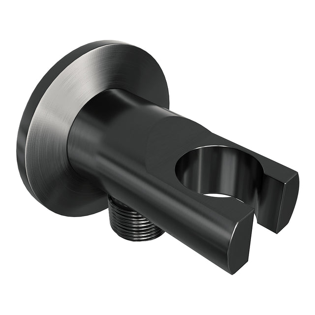 BRAUER Gunmetal Edition thermostatisch douchepaneel 2-weg omstelling calacatta gold SET 01 met 20 cm douchekop en gebogen muurarm en staaf handdouche en wandaansluitbocht en doucheslang gunmetal geborsteld PVD