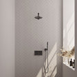BRAUER Gunmetal Edition thermostatische inbouw regendouche met drukknoppen SET 49 met 20 cm douchekop en rechte muurarm en staaf handdouche en doucheslang en wandaansluitbocht gunmetal geborsteld PVD
