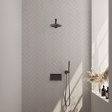 BRAUER Gunmetal Edition thermostatische inbouw regendouche met drukknoppen SET 49 met 20 cm douchekop en rechte muurarm en staaf handdouche en doucheslang en wandaansluitbocht gunmetal geborsteld PVD