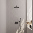 BRAUER Gunmetal Edition thermostatische inbouw regendouche met drukknoppen SET 52 met 30 cm douchekop en gebogen muurarm en staaf handdouche en doucheslang en wandaansluitbocht gunmetal geborsteld PVD