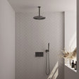BRAUER Gunmetal Edition thermostatische inbouw regendouche met drukknoppen SET 54 met 30 cm douchekop en plafondarm en staaf handdouche en doucheslang en wandaansluitbocht gunmetal geborsteld PVD