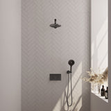 BRAUER Gunmetal Edition thermostatische inbouw regendouche met drukknoppen SET 55 met 20 cm douchekop en rechte muurarm en 3-standen handdouche en doucheslang en wandaansluitbocht gunmetal geborsteld PVD