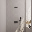 BRAUER Gunmetal Edition thermostatische inbouw regendouche met drukknoppen SET 57 met 20 cm douchekop en gebogen muurarm en 3-standen handdouche en doucheslang en wandaansluitbocht gunmetal geborsteld PVD