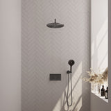 BRAUER Gunmetal Edition thermostatische inbouw regendouche met drukknoppen SET 58 met 30 cm douchekop en gebogen muurarm en 3-standen handdouche en doucheslang en wandaansluitbocht gunmetal geborsteld PVD
