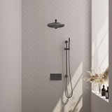 BRAUER Gunmetal Edition thermostatische inbouw regendouche met drukknoppen SET 62 met 30 cm douchekop en rechte muurarm en staaf handdouche en doucheslang en geïntegreerde glijstang gunmetal geborsteld PVD