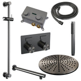 BRAUER Gunmetal Edition thermostatische inbouw regendouche met drukknoppen SET 62 met 30 cm douchekop en rechte muurarm en staaf handdouche en doucheslang en geïntegreerde glijstang gunmetal geborsteld PVD