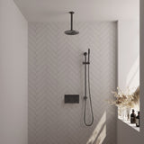 BRAUER Gunmetal Edition thermostatische inbouw regendouche met drukknoppen SET 65 met 20 cm douchekop en plafondarm en staaf handdouche en doucheslang en geïntegreerde glijstang gunmetal geborsteld PVD