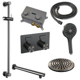 BRAUER Gunmetal Edition thermostatische inbouw regendouche met drukknoppen SET 67 met 20 cm douchekop en rechte muurarm en 3-standen handdouche en doucheslang en geïntegreerde glijstang gunmetal geborsteld PVD