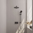 BRAUER Gunmetal Edition thermostatische inbouw regendouche met drukknoppen SET 68 met 30 cm douchekop en rechte muurarm en 3-standen handdouche en doucheslang en geïntegreerde glijstang gunmetal geborsteld PVD