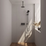BRAUER Gunmetal Edition thermostatische inbouw regendouche met drukknoppen SET 71 met 20 cm douchekop en plafondarm en 3-standen handdouche en doucheslang en geïntegreerde glijstang gunmetal geborsteld PVD